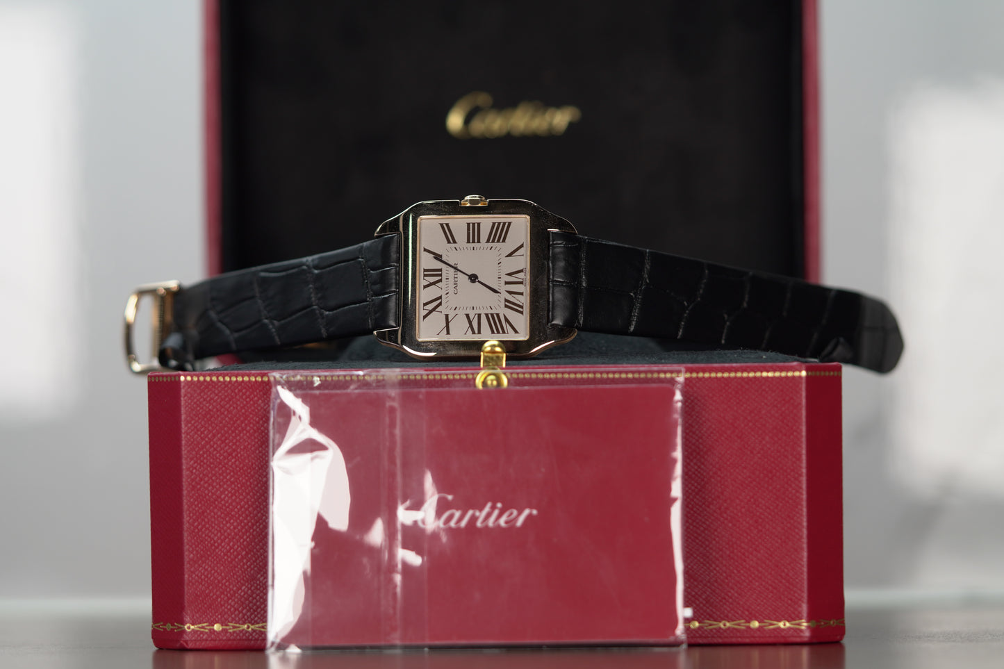 Cartier Santos Dumont Rose Gold Large Grey Leather Papers 2023 W2006951