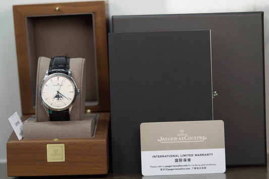 Jaeger Le Coultre Master Ultra Thin Moon Stainless Steel 39mm Grey Leather Box & Papers Q1368430