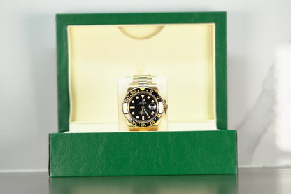 Rolex GMT Master II Yellow Gold 40mm Black Oyster Papers 116718LN