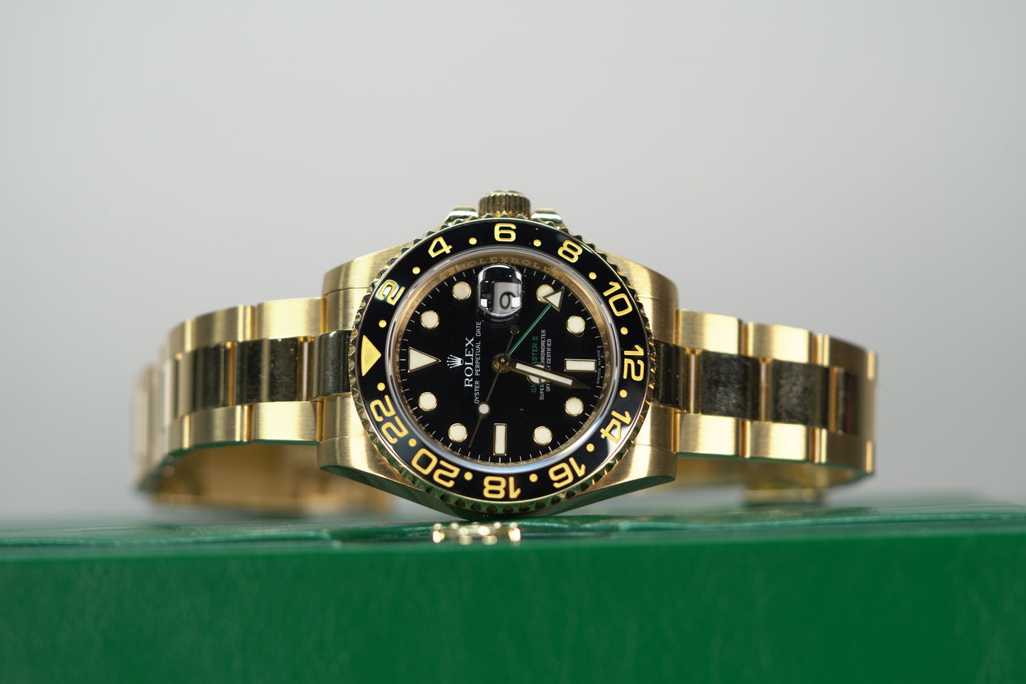 Rolex GMT Master II Yellow Gold 40mm Black Oyster Papers 116718LN