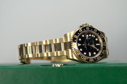 Rolex GMT Master II Yellow Gold 40mm Black Oyster Papers 116718LN