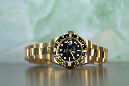 Rolex GMT Master II Yellow Gold 40mm Black Oyster Papers 116718LN