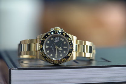 Rolex GMT Master II Yellow Gold 40mm Black Oyster Papers 116718LN