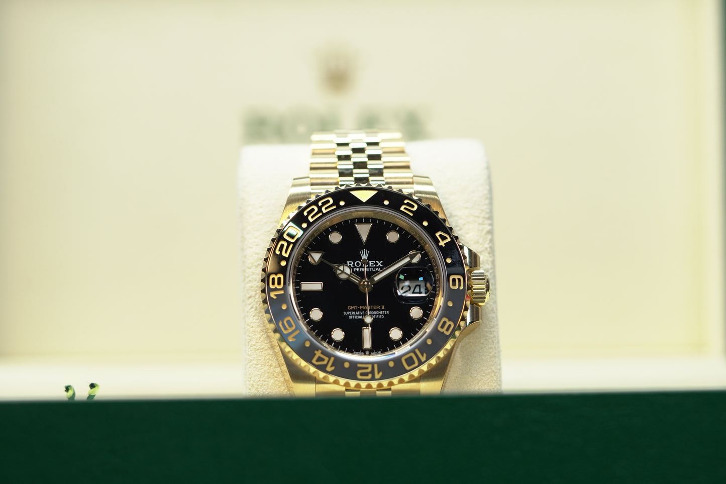 Rolex GMT Master II Yellow Gold 40mm Black Jubilee Box & Papers 126718GRNR