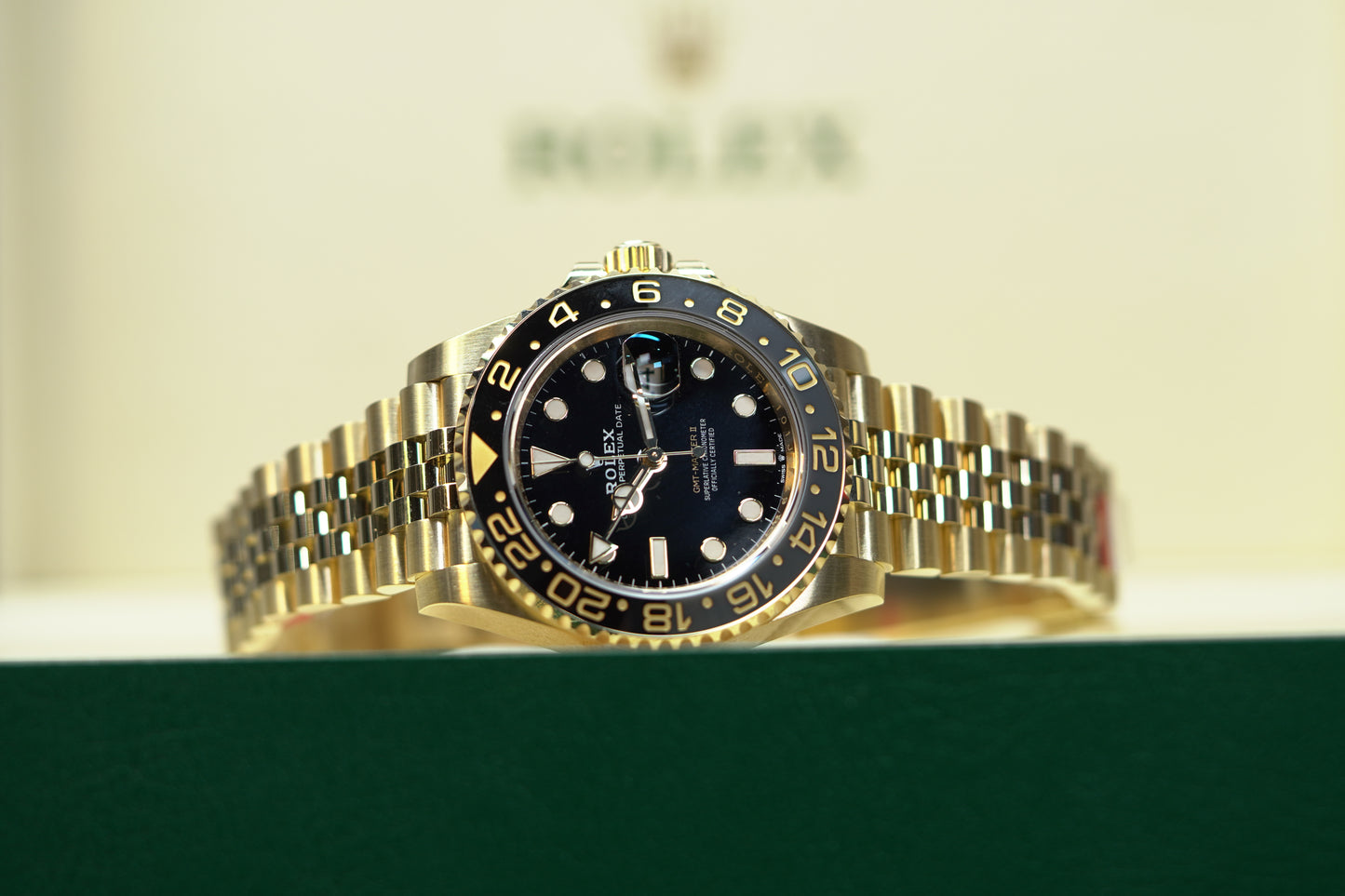 Rolex GMT Master II Yellow Gold 40mm Black Jubilee Box & Papers 126718GRNR