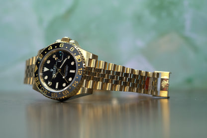 Rolex GMT Master II Yellow Gold 40mm Black Jubilee Box & Papers 126718GRNR