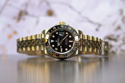 Rolex GMT Master II Yellow Gold 40mm Black Jubilee Box & Papers 126718GRNR