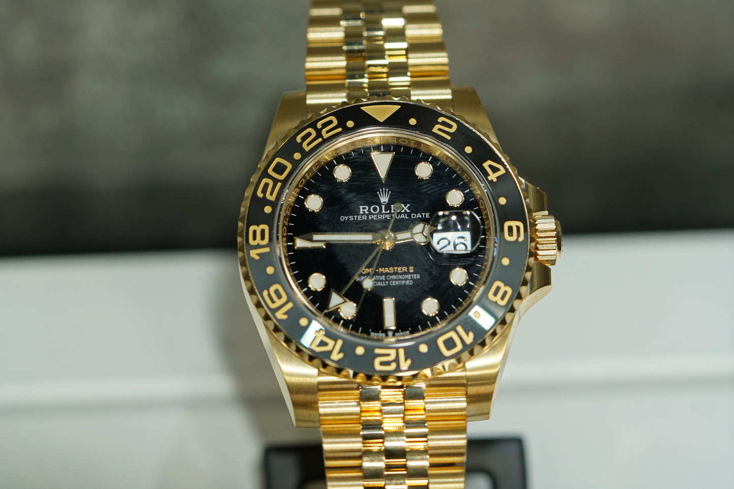 Rolex GMT Master II Yellow Gold 40mm Black Jubilee Box & Papers 126718GRNR