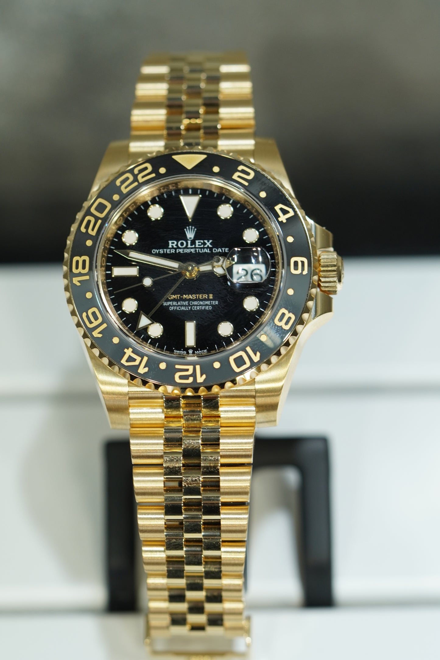 Rolex GMT Master II Yellow Gold 40mm Black Jubilee Box & Papers 126718GRNR