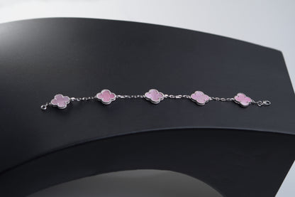 Silver Pink Clover Bracelet 8.5g