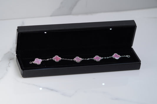 Silver Pink Clover Bracelet 8.5g