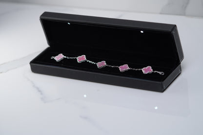 Silver Pink Clover Bracelet 8.5g