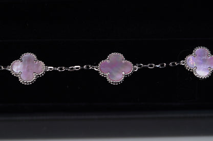 Silver Pink Clover Bracelet 8.5g