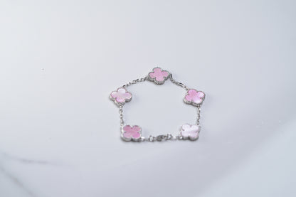 Silver Pink Clover Bracelet 8.5g