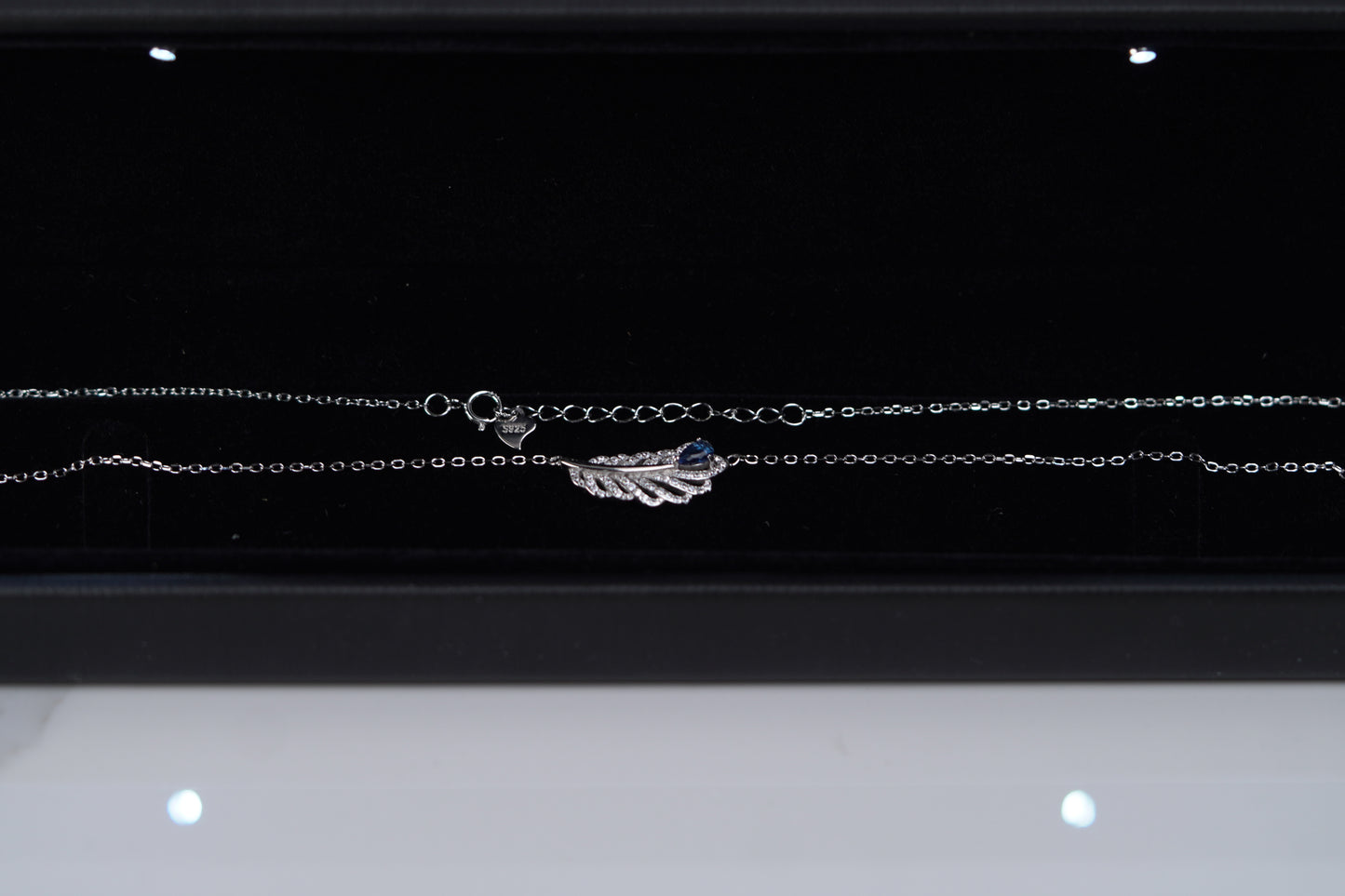 Silver Blue Gem Angel Wing Necklace 2.6g