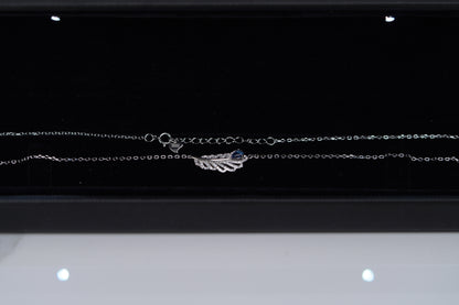 Silver Blue Gem Angel Wing Necklace 2.6g