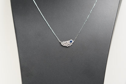 Silver Blue Gem Angel Wing Necklace 2.6g