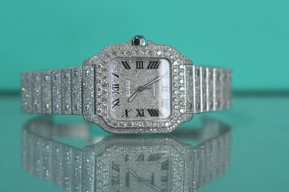 Cartier Santos Large Stainless Steel Bustdown 40mm Diamonds Bracelet Watch Only WSSA0018