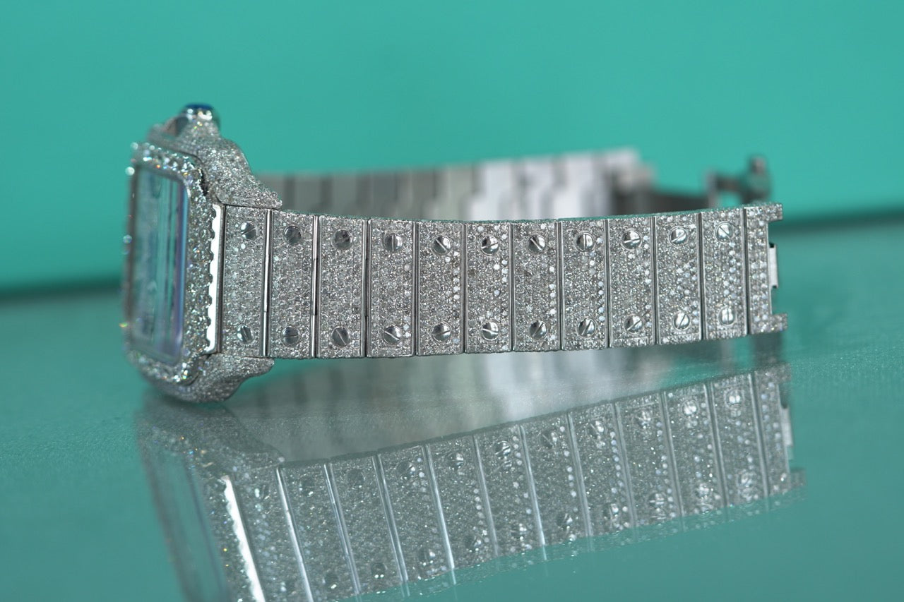 Cartier Santos Large Stainless Steel Bustdown 40mm Diamonds Bracelet Watch Only WSSA0018