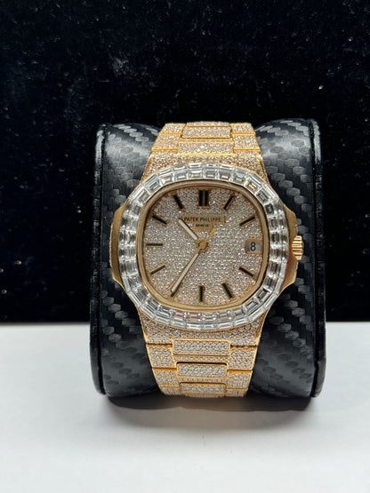 Patek Phillipe Nautilus Rose Gold Bustdown 40mm Champagne Diamond Bracelet Watch Only 5711