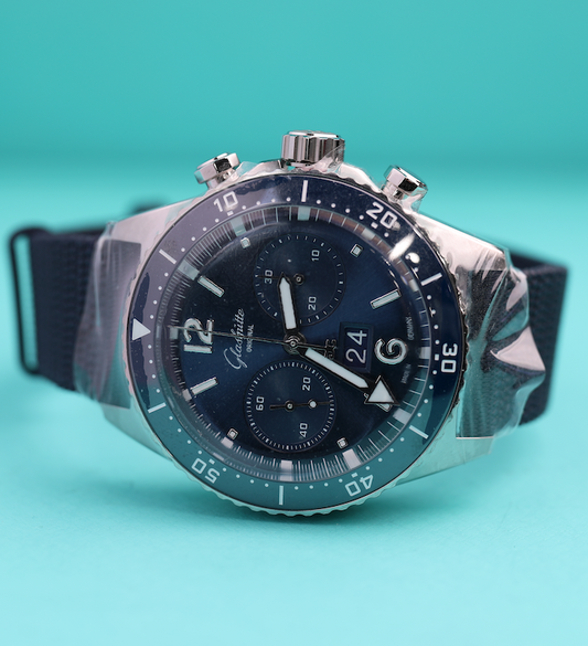 Glashuette Original SeaQ Chronograph 43.20 mm Blue Dial Stainless Steel Synthetic Strap, Blue 1-37-23-02-81-36