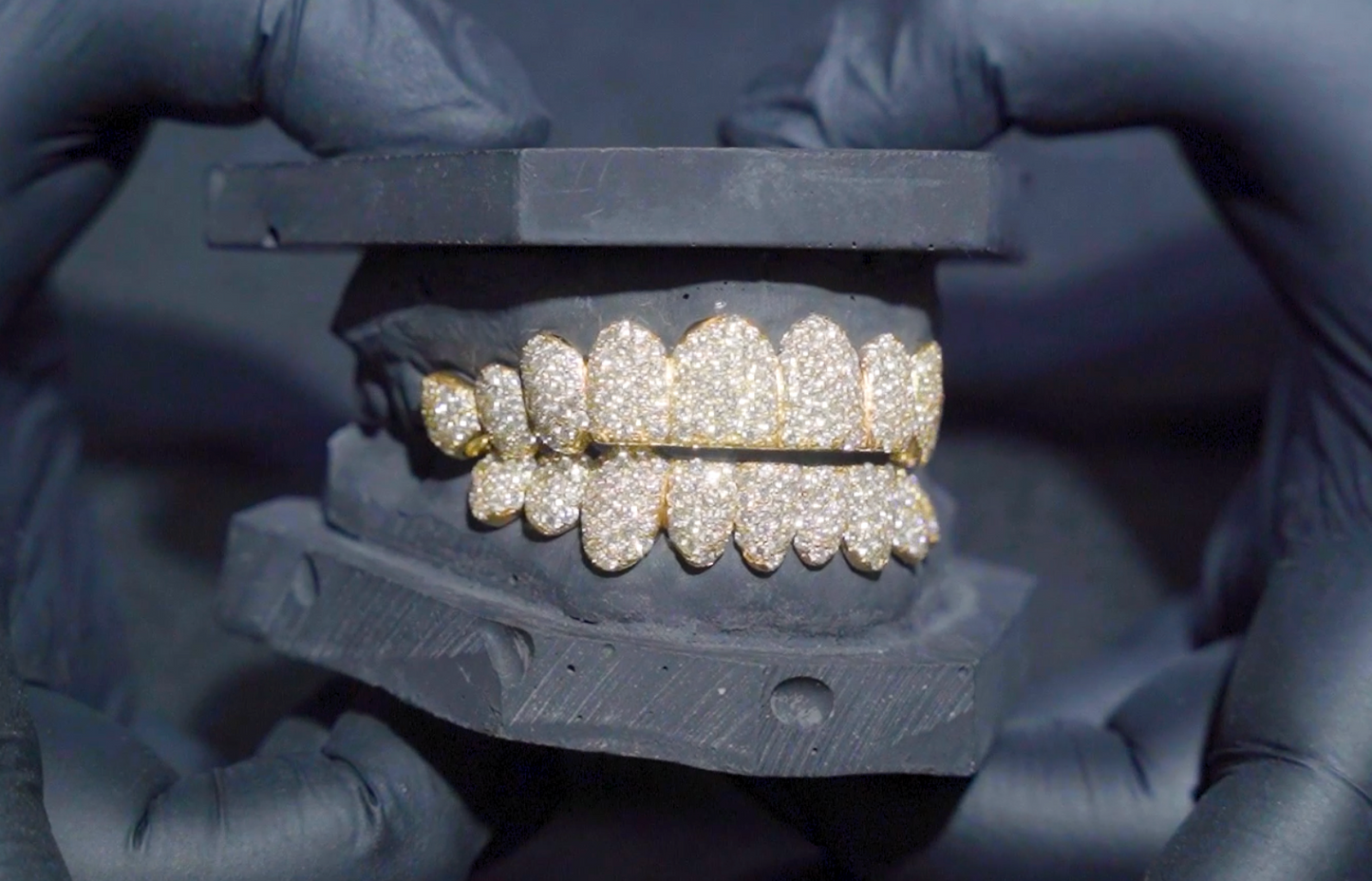 Solid Yellow Gold Round White Diamond Honey Comb Grillz