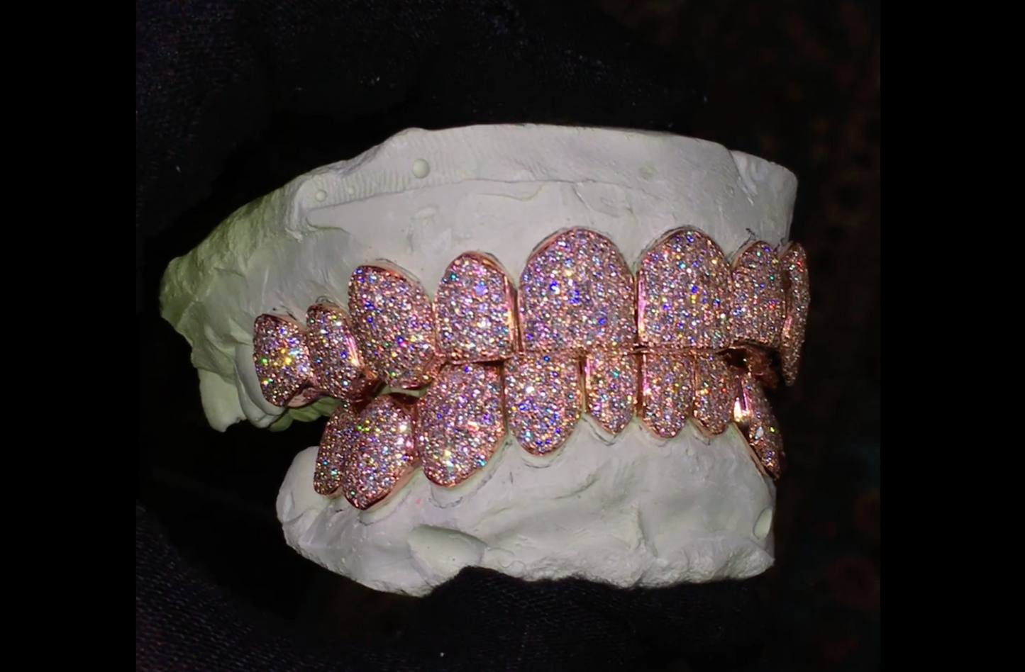 Solid Rose Gold Round White Diamond Honey Comb Grillz